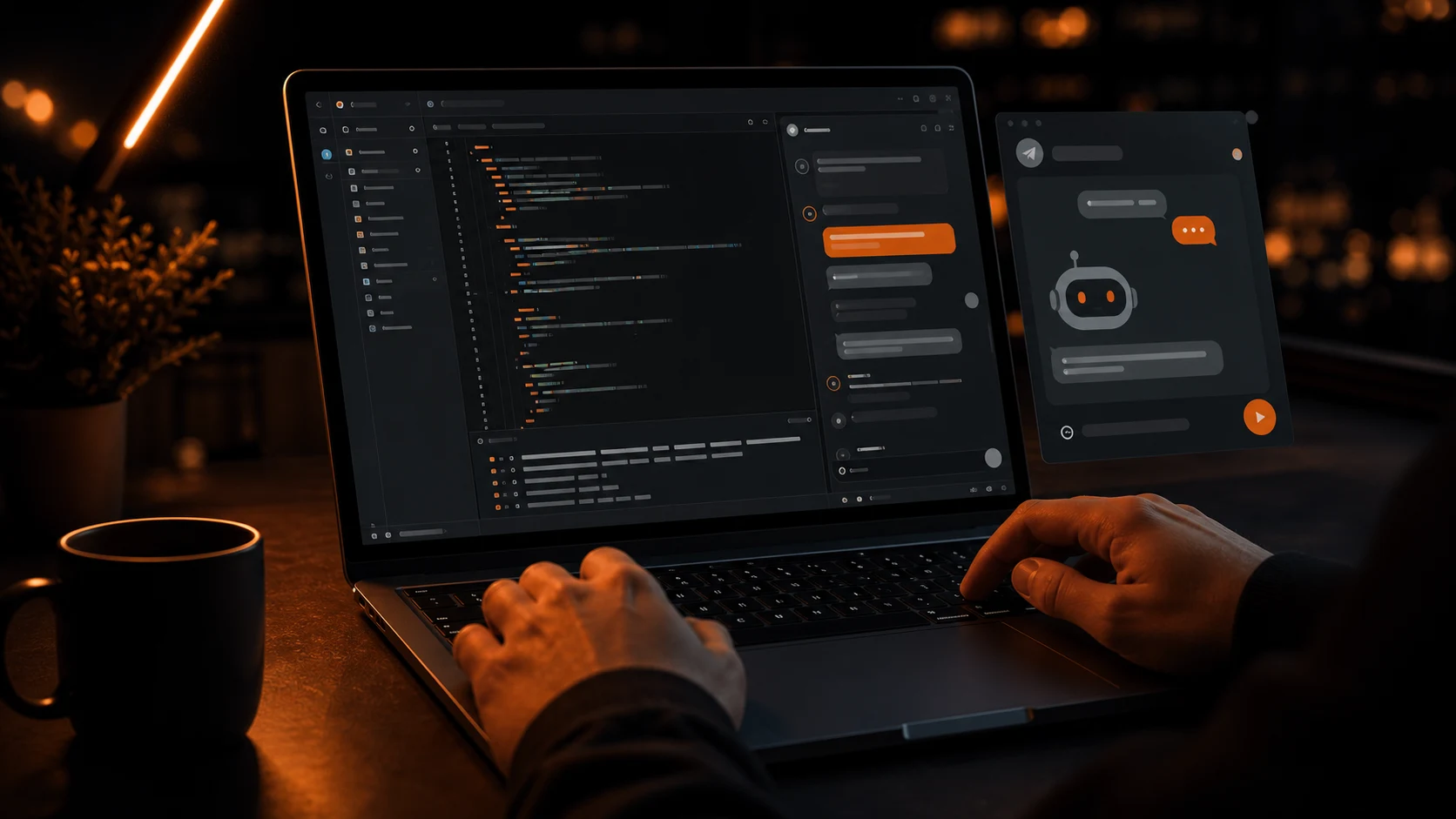 Темный интерфейс редактора и AI-бота для первой недели практикума